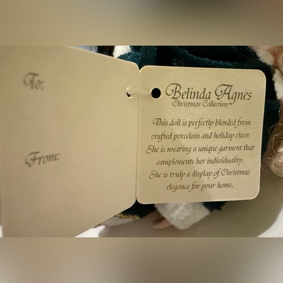 Belinda Agnes Vintage Trio Of Porcelain Faced Holiday Dolls w Stands 7” - Picture 4 of 5